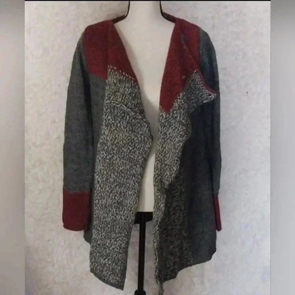 Lineamaglia Red Grey/Multi Zig Zag Waterfall Cardigan, Size M Made in Italy - Picture 1 of 8